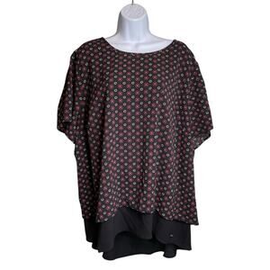 Michael Michael Kors Women's Black Red Geometric Print Layered Tunic Top Size 3X